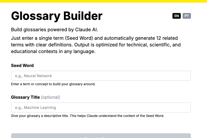 Glossary Builder project screenshot