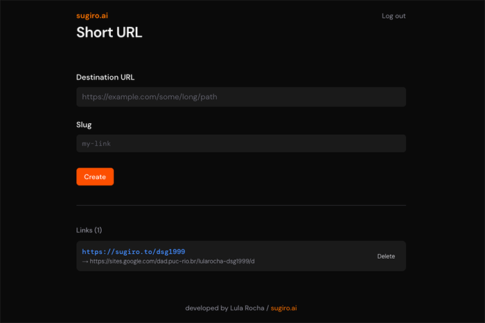 Short URL project screenshot